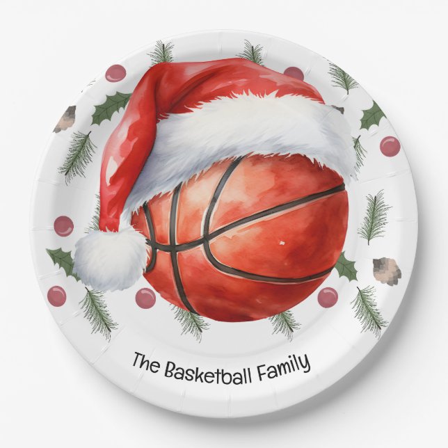 Plato De Papel Tema de la Navidad del baloncesto (Anverso)