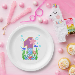 Plato De Papel Tema de la Sirena Primer Cumpleaños