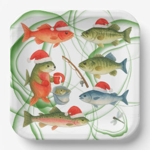 Plato De Papel Tema de los navidades para pescar el amante de San