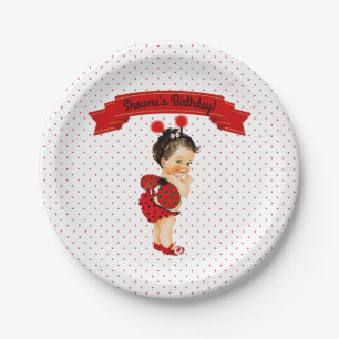Plato De Papel Tema de Mariquita Niña Bebé Puntos Rojos