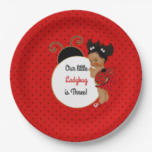 Plato De Papel Tema de Mariquita Niña Bebé Rojo y Negro