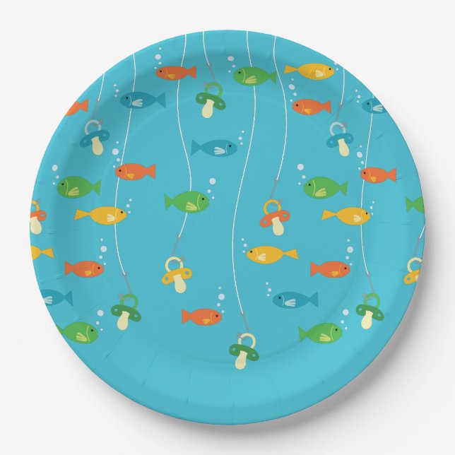 Plato De Papel Tema de pesca Baby Shower para pescadores (Anverso)