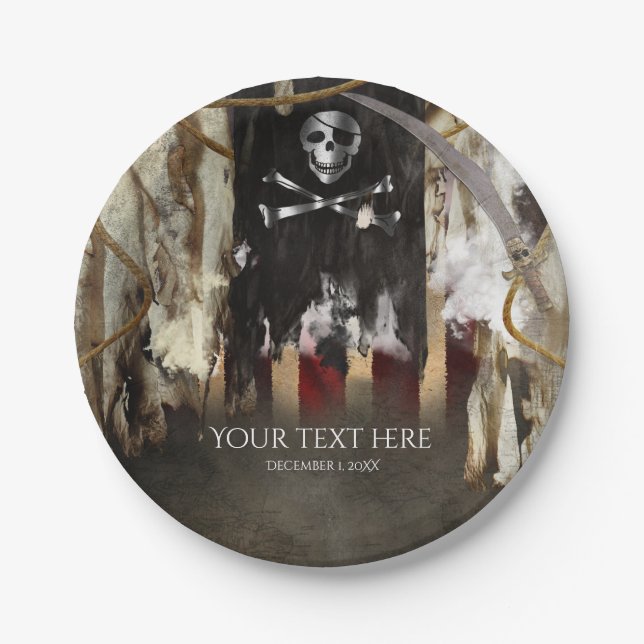 Plato De Papel Tema de Pirata Cumpleaños o Despedida de Soltero (Anverso)