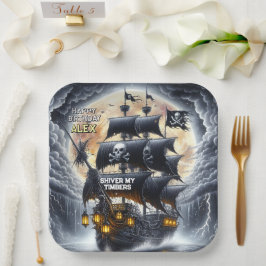 Plato De Papel Tema de pirata de Calavera y Huesos Cruzados