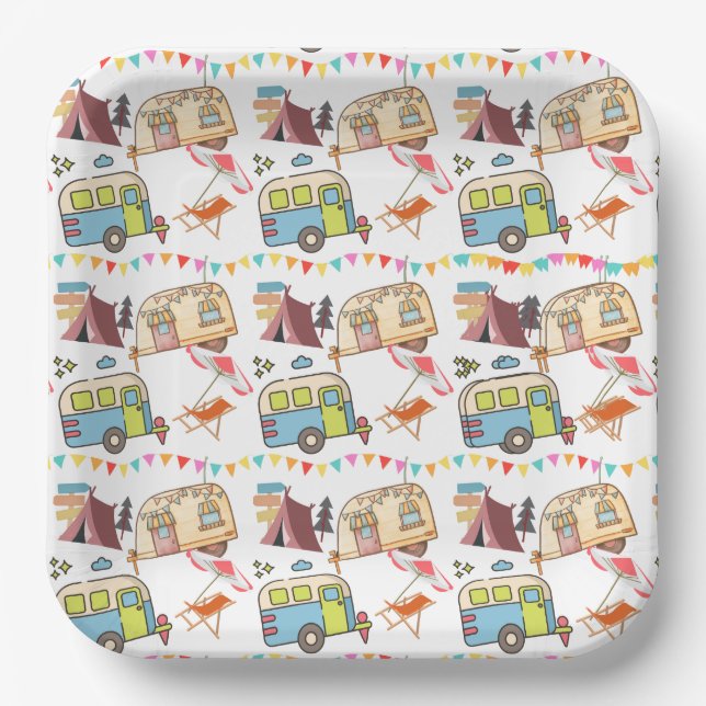 Plato De Papel Tema de retro camping (Anverso)