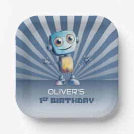 Plato De Papel Tema de Robot Primer Fiesta de cumpleaños