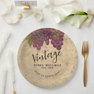 Plato De Papel Tema de vino elegante viñedo cumpleaños vintage