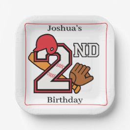 Plato De Papel Tema del béisbol Segundo cumpleaños Bat Ball Mitt