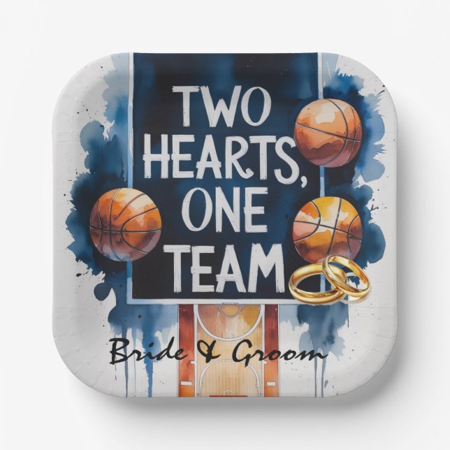 Plato De Papel Tema del boda de baloncesto (Anverso)