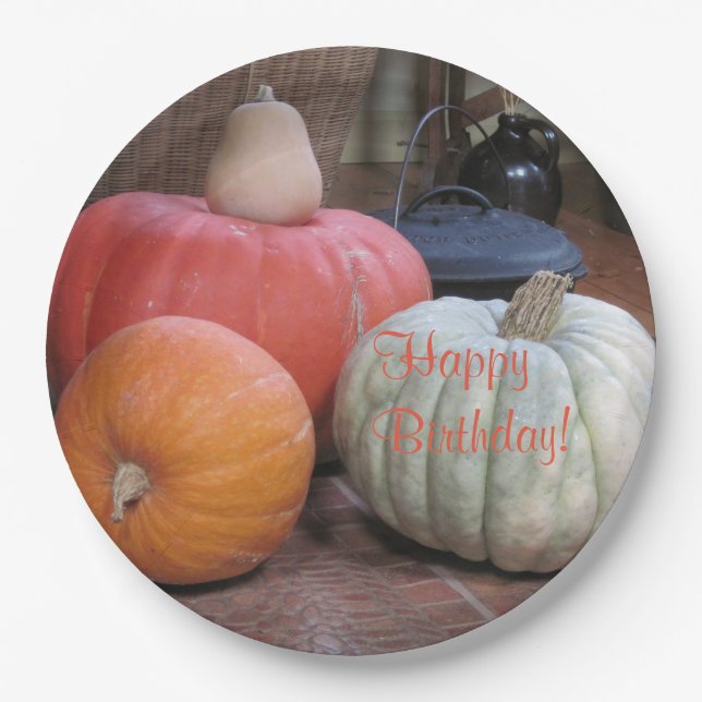 Plato De Papel Tema del cumpleaños feliz de otoño (Anverso)
