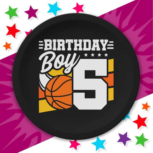 Plato De Papel Tema del Fiesta de baloncesto de 5 años (Subido por el creador)
