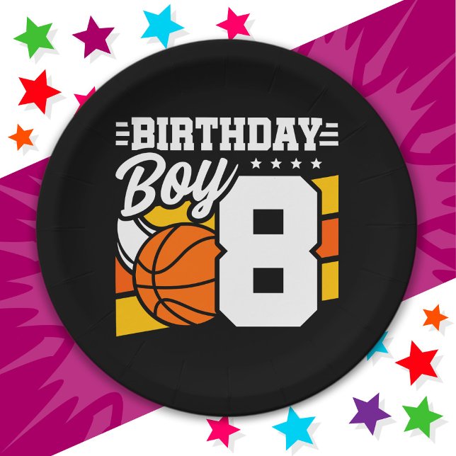 Plato De Papel Tema del Fiesta de baloncesto de 8 años (Subido por el creador)