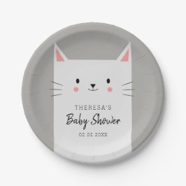 Plato De Papel Tema del gato Kitty Baby Shower White Kitten