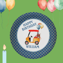 Plato De Papel Tema del golf Azul Rojo Amarillo Personalizado