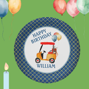 Plato De Papel Tema del golf Azul Rojo Amarillo Personalizado