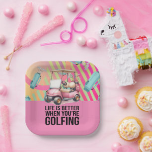 Plato De Papel Tema del golf rosado para la mujer Fiesta de golf