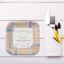Plato De Papel Tema del libro de Pastel Floral Baby Shower