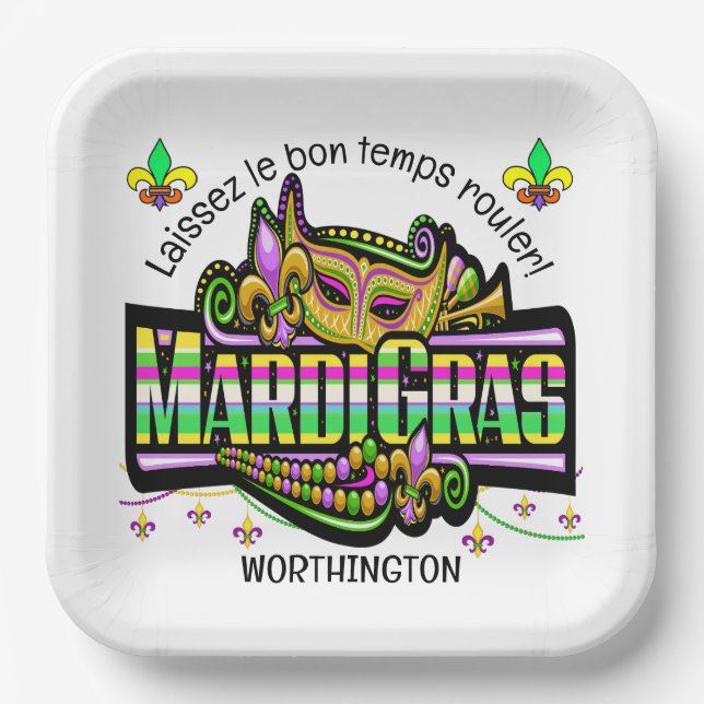 Plato De Papel Tema del Mardi Gras (Anverso)