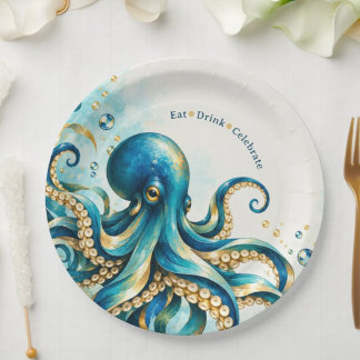 Plato De Papel Tema del Océano | Pulpo | Fiesta de Cumpleaños