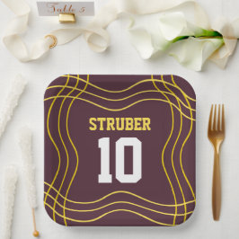 Plato De Papel Tema deportivo marrón y amarillo