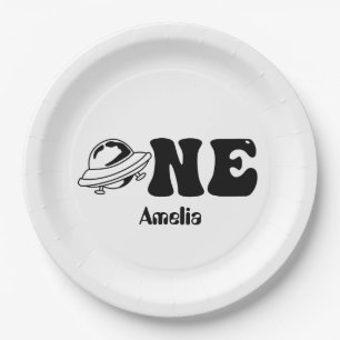 Plato De Papel Tema espacial Primer UFO cumpleaños