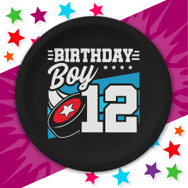 Plato De Papel Tema Fiesta de hockey de 12 años 12º niño de cumpl