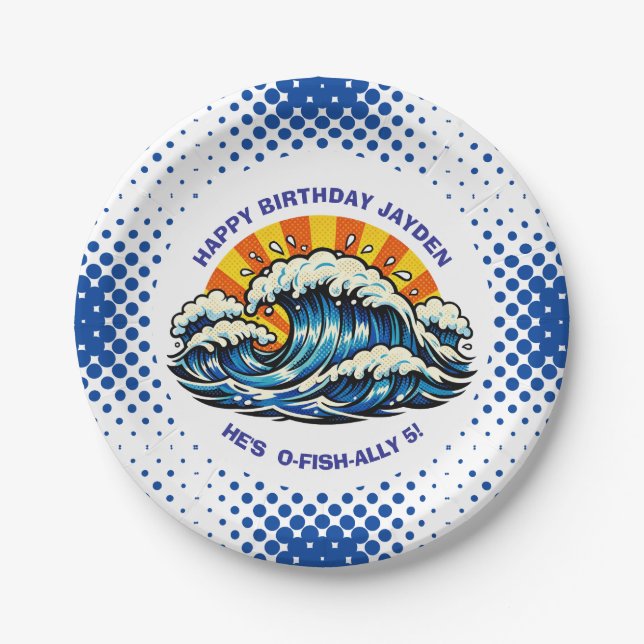 Plato De Papel Tema marítimo oceánico para cumpleaños de niño (Anverso)