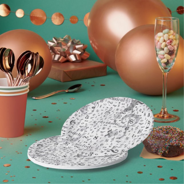 Plato De Papel Tema musical del patrón de nota musical (Multi)