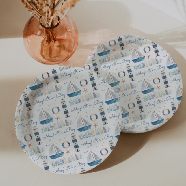 Plato De Papel Tema náutico Ahoy es un niño Baby Shower (Subido por el creador)