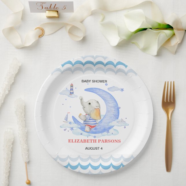 Plato De Papel Tema Náutico para Fiesta de Bebé (Boda)