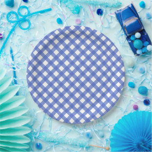 Plato De Papel Tema náutico - Placa de papel de Gingham azul de l