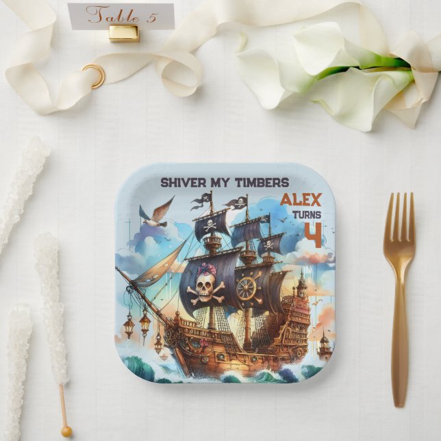 Plato De Papel Tema Pirata Shiver My Timbers (Boda)