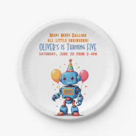 Plato De Papel tema robot con acuarela de globos
