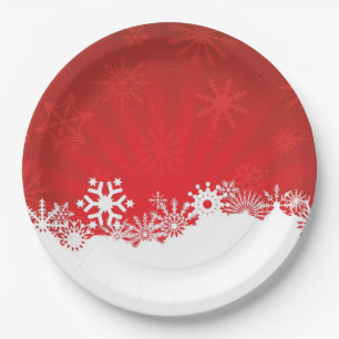 PLATO DE PAPEL TEMA ROJO Y BLANCO DEL INVIERNO