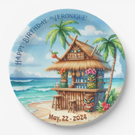 Plato De Papel Tema tiki Estilo de vacaciones personalizado texto