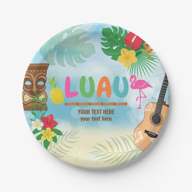 Plato De Papel Tema tropical de Luau (Anverso)