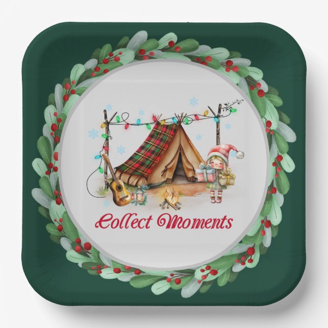 Plato De Papel Temas de Navidades de campamento (Anverso)