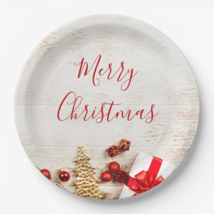 Plato De Papel Temas de navidades en una pizarra de madera rústic