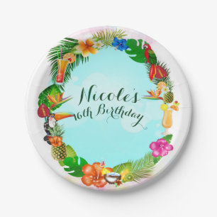 Plato De Papel Temas de verano tropical hawaiano Marco Luau Party
