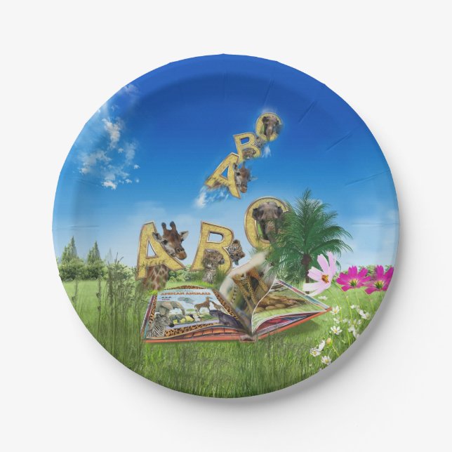 Plato De Papel Temas del alfabeto de la capital ABC. (Anverso)