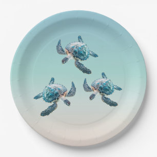 Plato De Papel Temática del Océano de las tortugas marinas de 3D