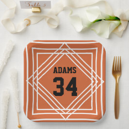 Plato de papel temático deportivo naranja y blanco