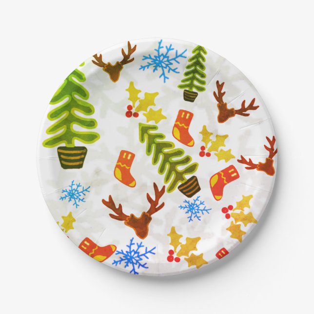 Plato De Papel Temporada de festividades de estampado de Navidade (Anverso)