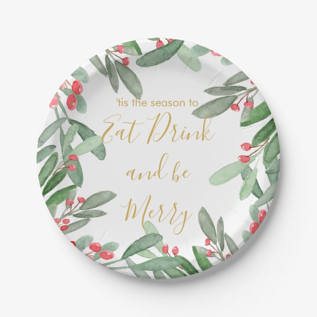 Plato De Papel Temporada de navidades Holly Wreath Bright (Anverso)