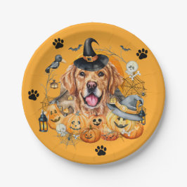 Plato De Papel Temporada Espeluznante Calabaza Golden Retriever H