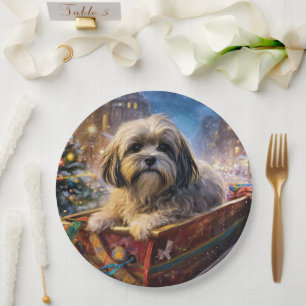Plato De Papel Temporada festiva de los Navidades Apso de Lhasa
