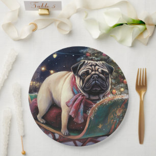 Plato De Papel Temporada festiva de los Navidades Pug