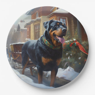 Plato De Papel Temporada festiva de los Navidades Rottweiler