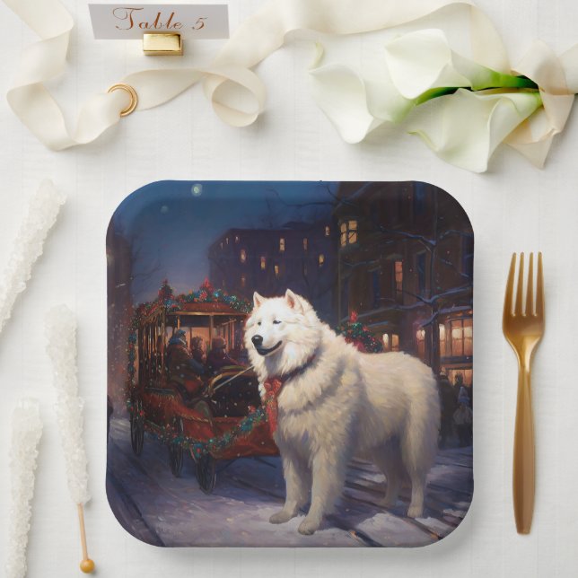 Plato De Papel Temporada festiva de los Navidades Samoyed (Boda)