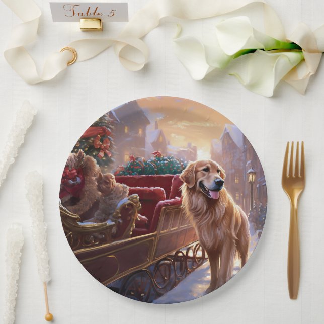 Plato De Papel Temporada festiva de Navidades Golden Retriever (Boda)